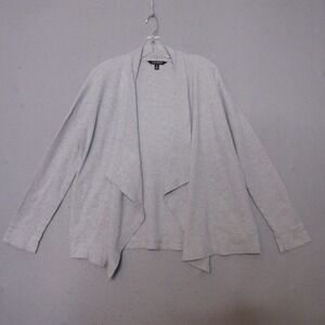 Lauren Ralph Lauren Top Cardigan Women Medium Gray Waffle Knit Open Front Pocket